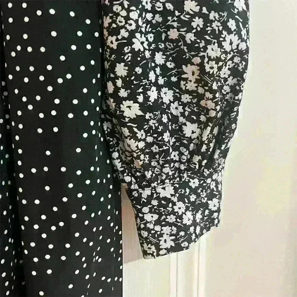 Missguided V Neck Balloon Sleeve Midi Dress Black Floral Polka Dot UK 8 US 4 - Picture 4 of 9